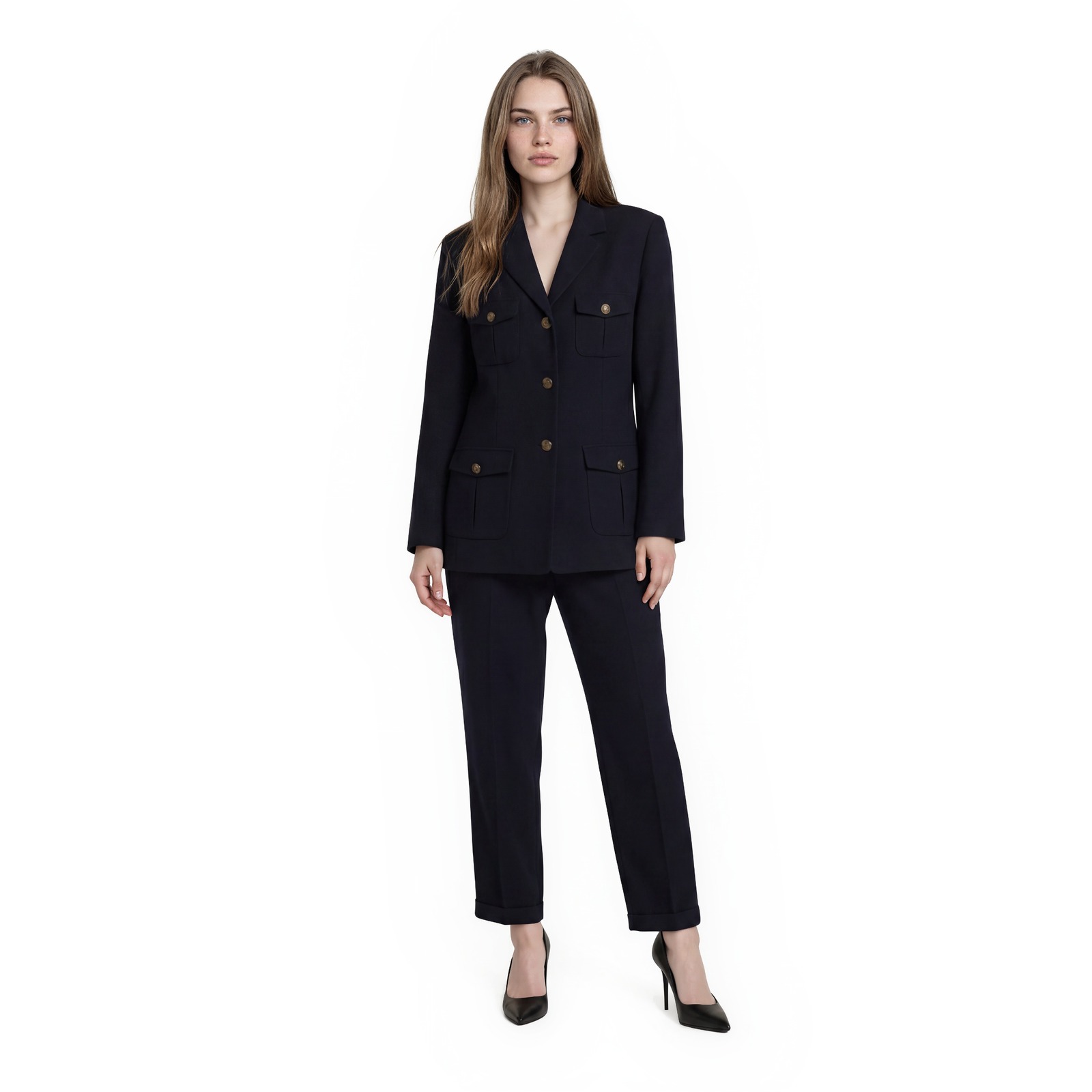 Talbots Navy Four-Pocket Blazer & Straight-Leg Pants Suit